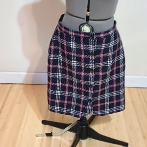 Brooks brothers red fleece navy white red plaid skirt front buttons size 12